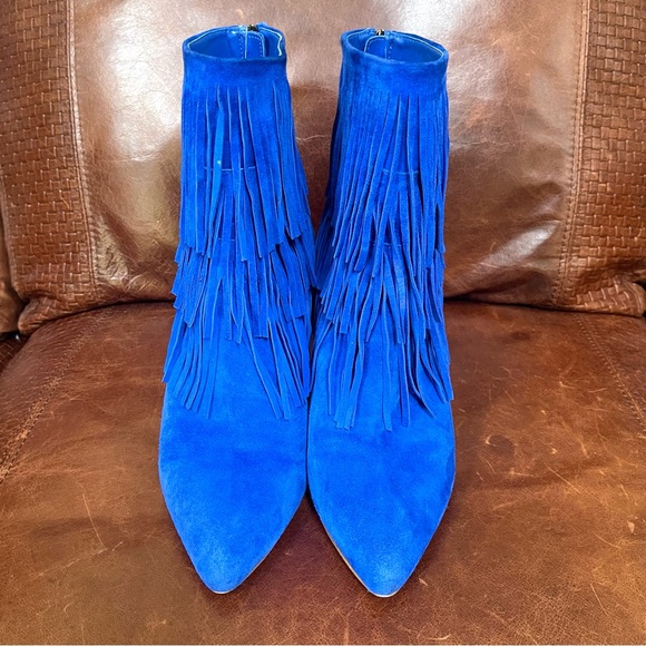 Steve Madden Cobalt Blue Suede Fringe Stiletto Booties Size 10 - Picture 6 of 11